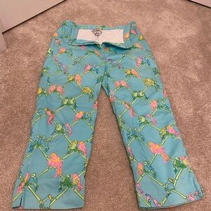 Lilly Pulitzer Parrot Print Pants - Aqua and Pink